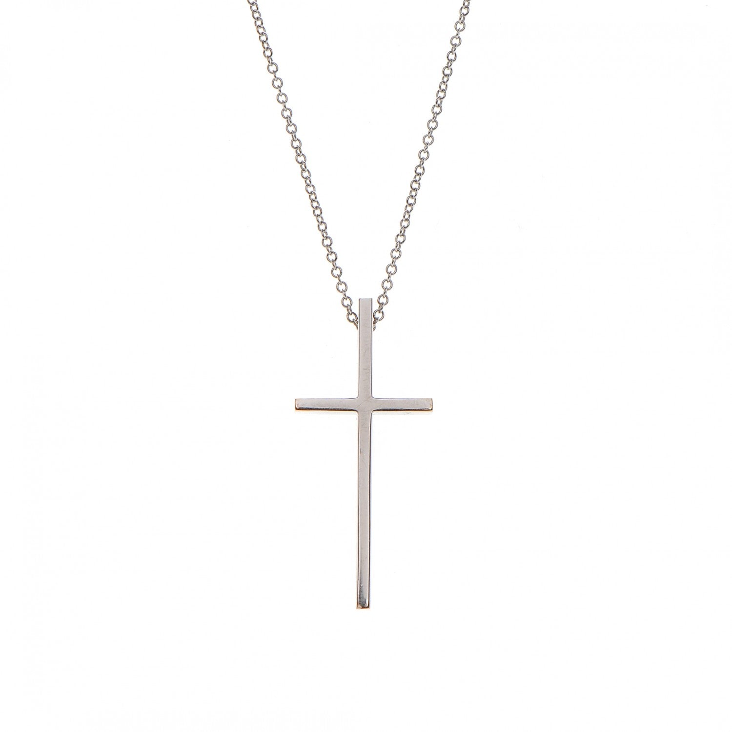 Tiffany 18K White Gold Metro Cross Pendant Necklace 2 of 5