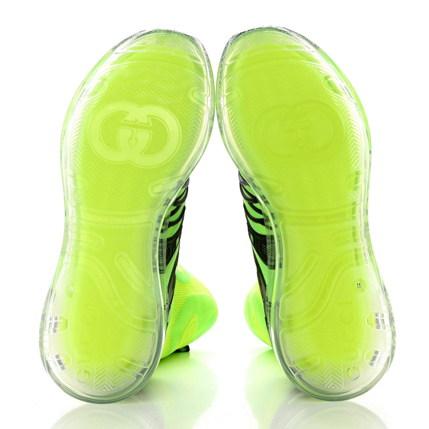 Gucci Rubber Technical Fabric Mens Ultrapace R Mid Top Sock Sneakers 11 Black Neon Green Yellow Fluo Crop 5 of 8