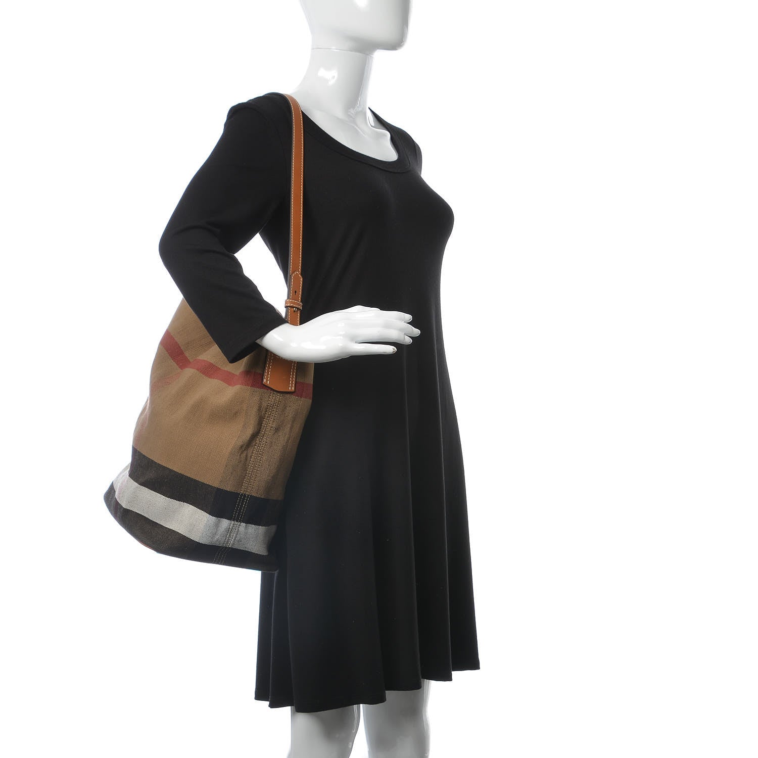 Burberry Canvas Mega Check Medium Ashby Hobo Saddle Brown 3 of 8