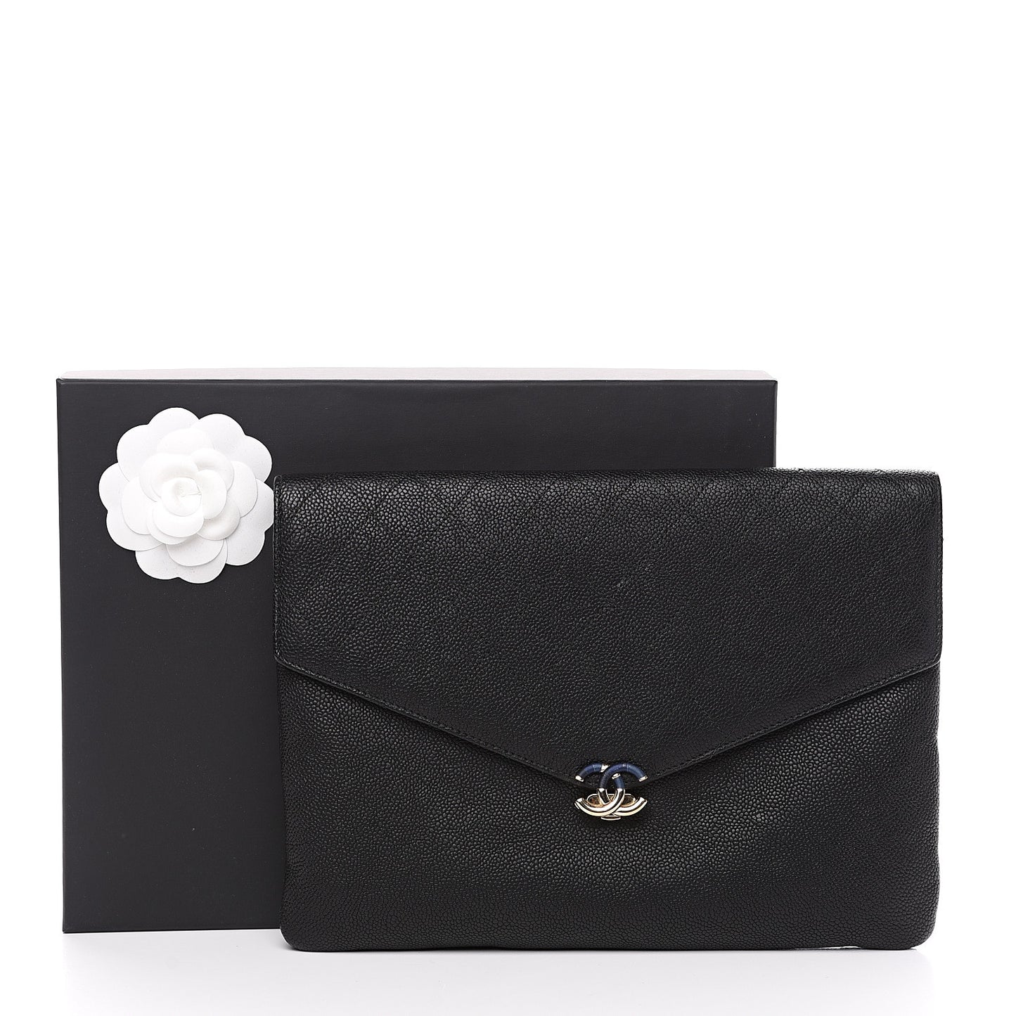 Caviar Quilted CC Box Flap Pouch Black Blue