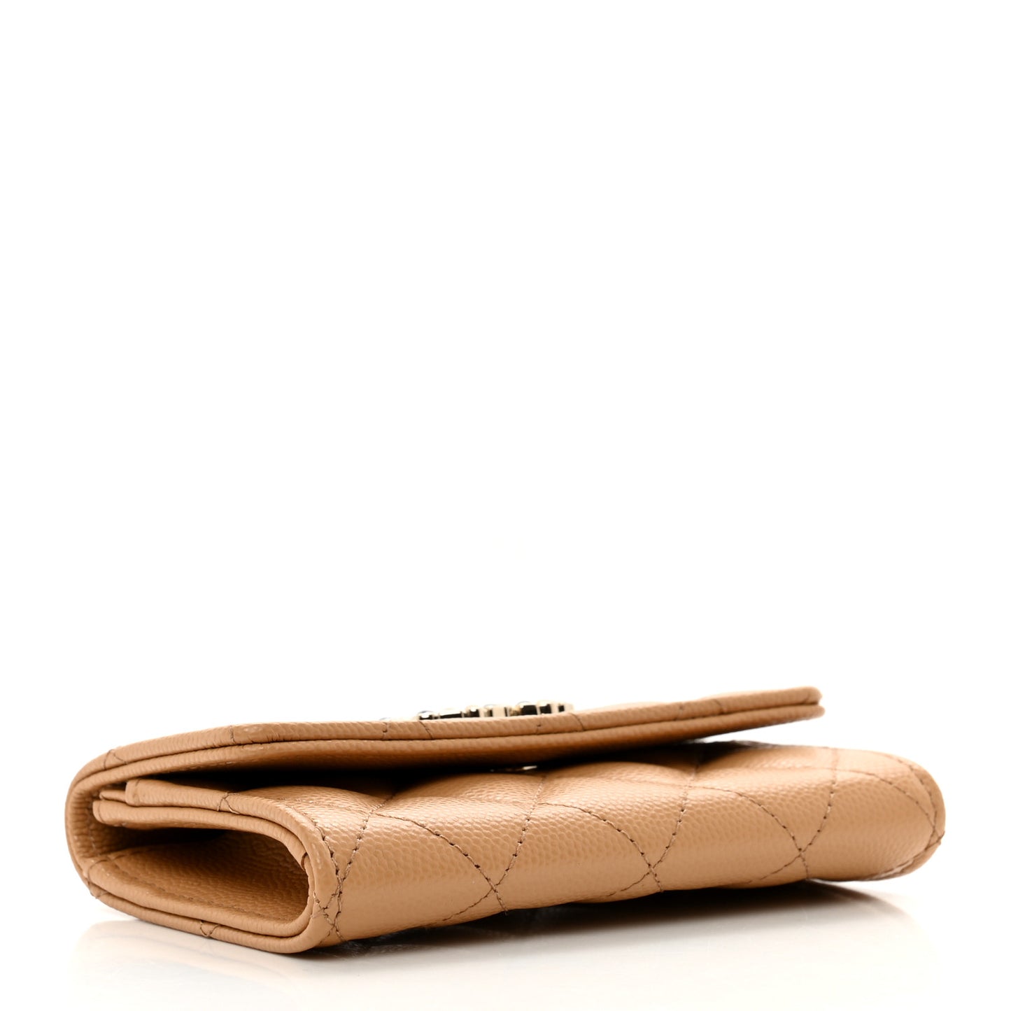 Shiny Caviar Enamel Quilted CC Flap Card Holder Beige