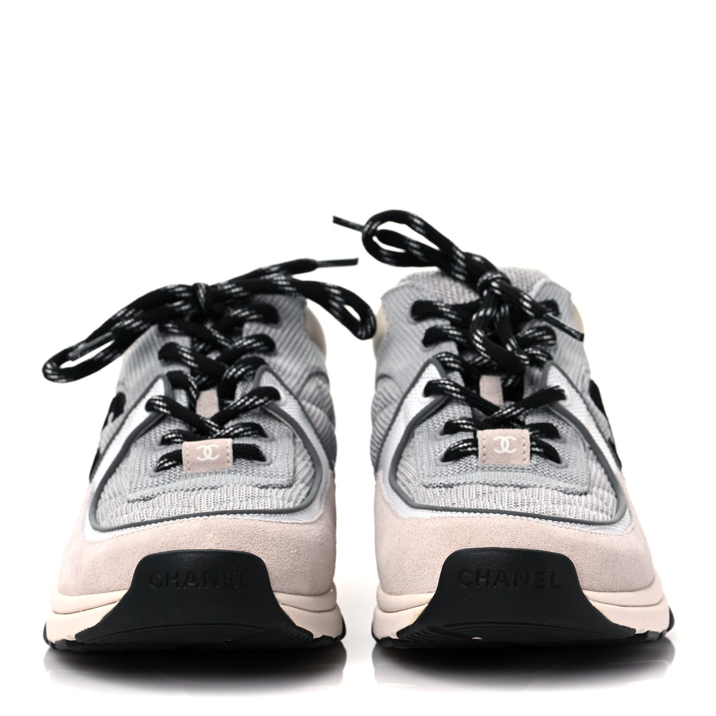 Nylon Calfskin Suede Womens CC Sneakers 39 Grey White Pink