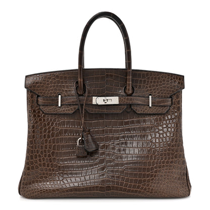 Hermes Matte Porosus Crocodile Birkin 35 Chocolate 1 of 14
