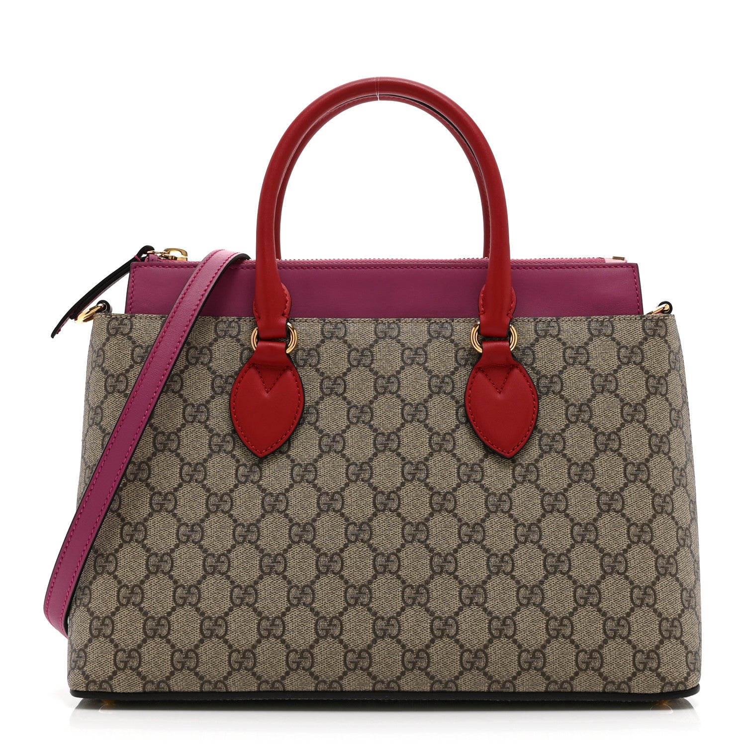Gucci GG Supreme Monogram Moon Calfskin Small Zip Top Tote Beige Ebony Hibiscus Red New Rosette 1 of 11