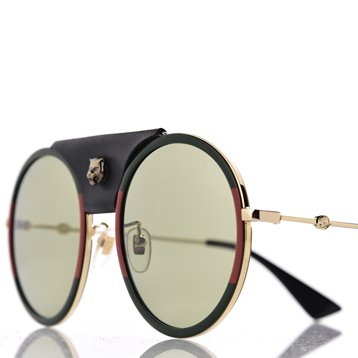 Gucci Round Frame Sunglasses GG0061S Gold Green 7 of 8