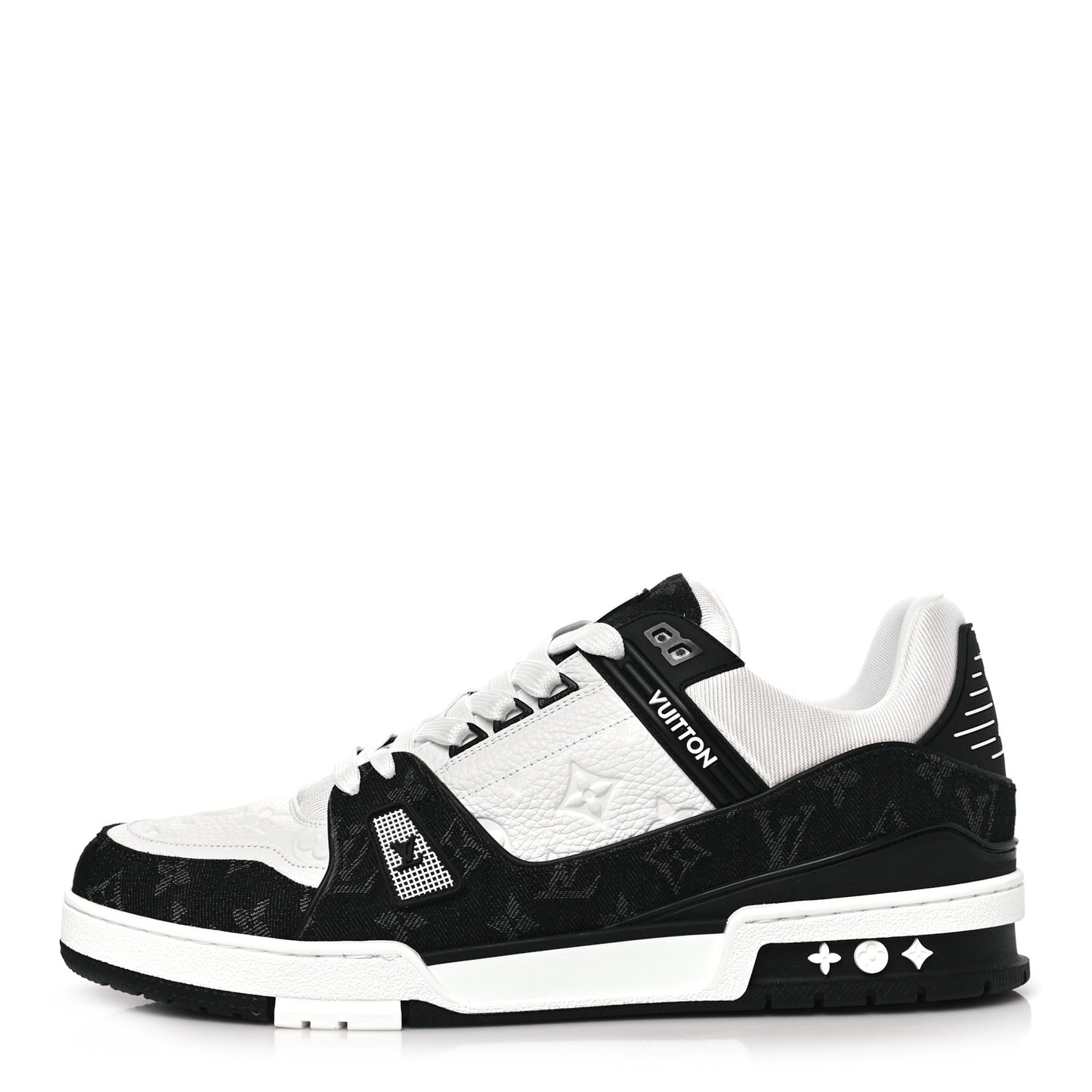Calfskin Embossed Monogram Denim Mens LV Trainer Sneakers 12 Black