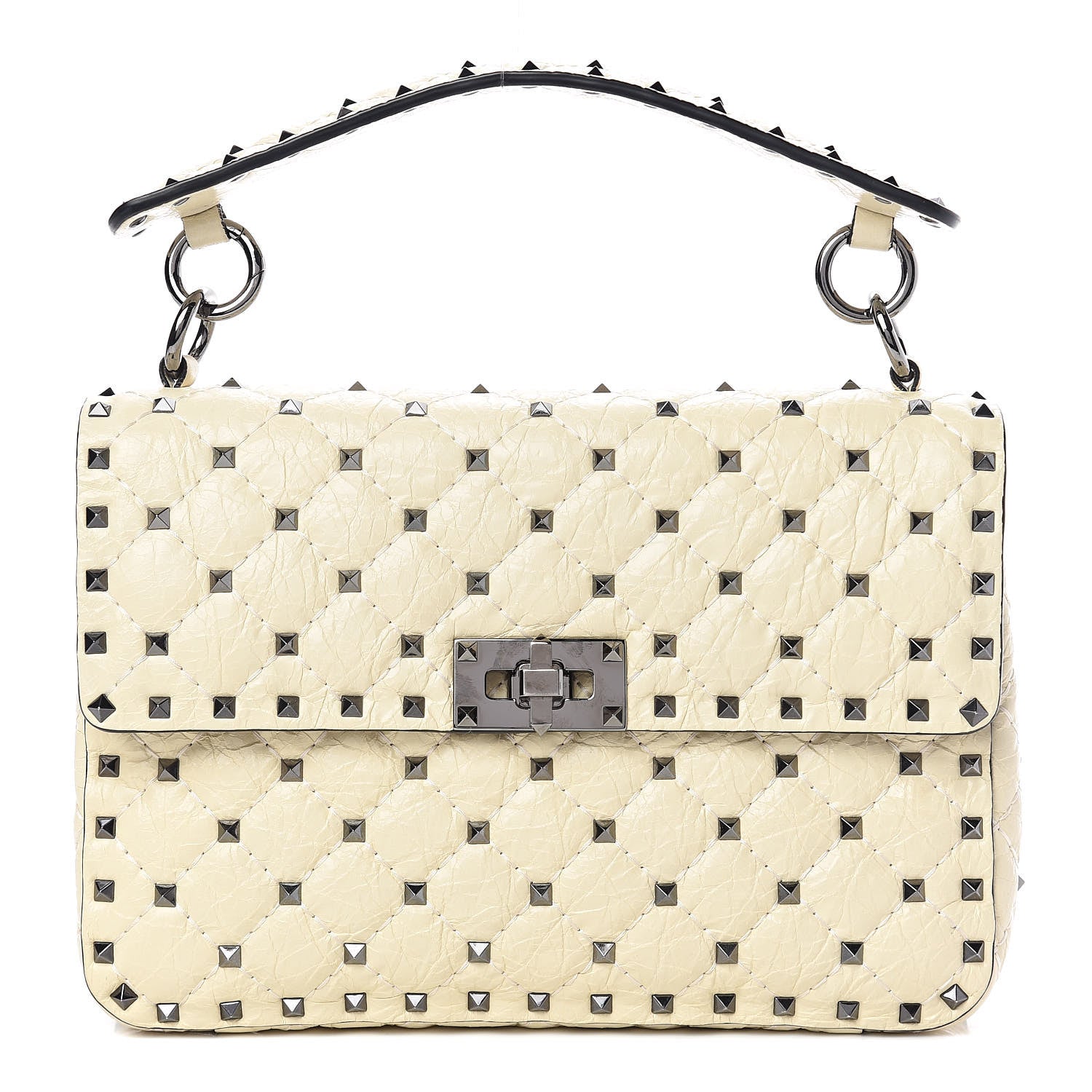 Valentino Garavani Craquele Nappa Medium Rockstud Spike Shoulder Bag Light Ivory 1 of 11