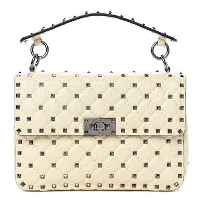 Valentino Garavani Craquele Nappa Medium Rockstud Spike Shoulder Bag Light Ivory 1 of 11