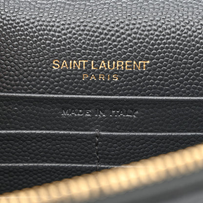 Saint Laurent Grain De Poudre Matelasse Chevron Monogram Envelope Chain Wallet Dark Smog 6 of 13
