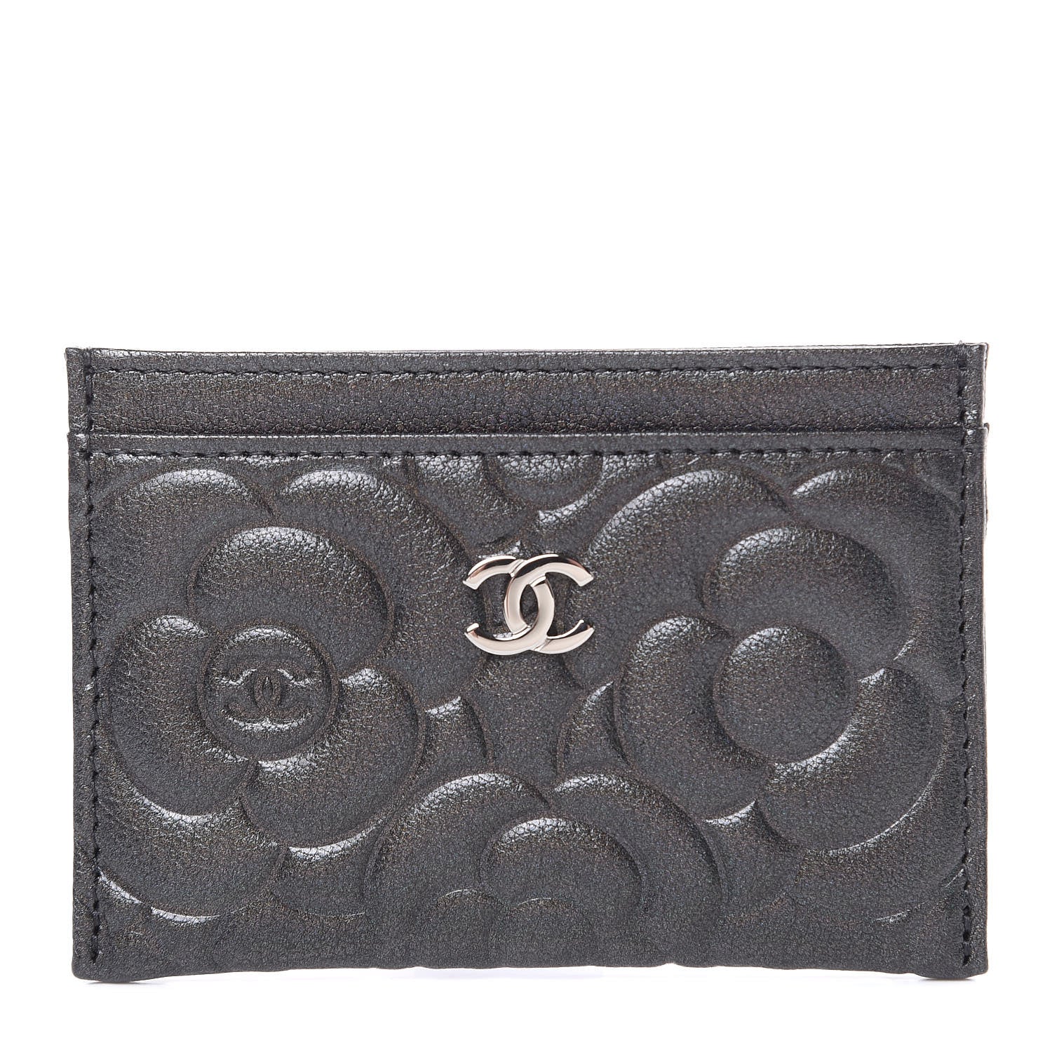 Chanel Goatskin Camellia Embossed Card Holder Grey 1 of 9