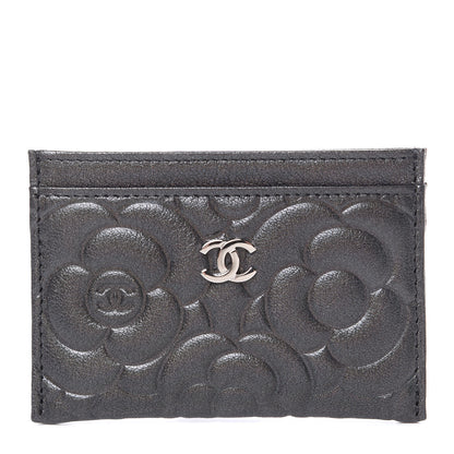 Chanel Goatskin Camellia Embossed Card Holder Grey 1 of 9