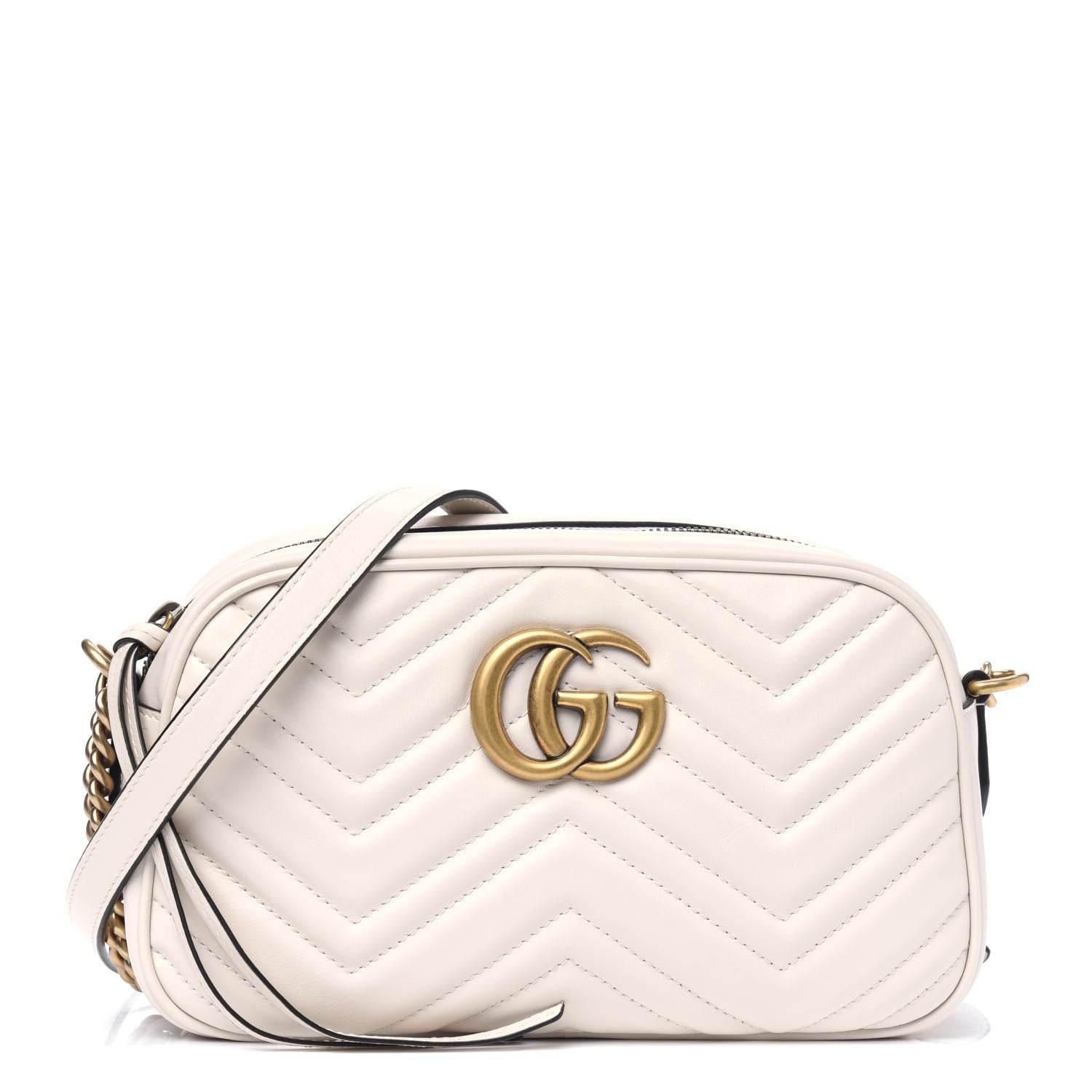 Gucci Calfskin Matelasse Small GG Marmont Chain Shoulder Bag White 1 of 5