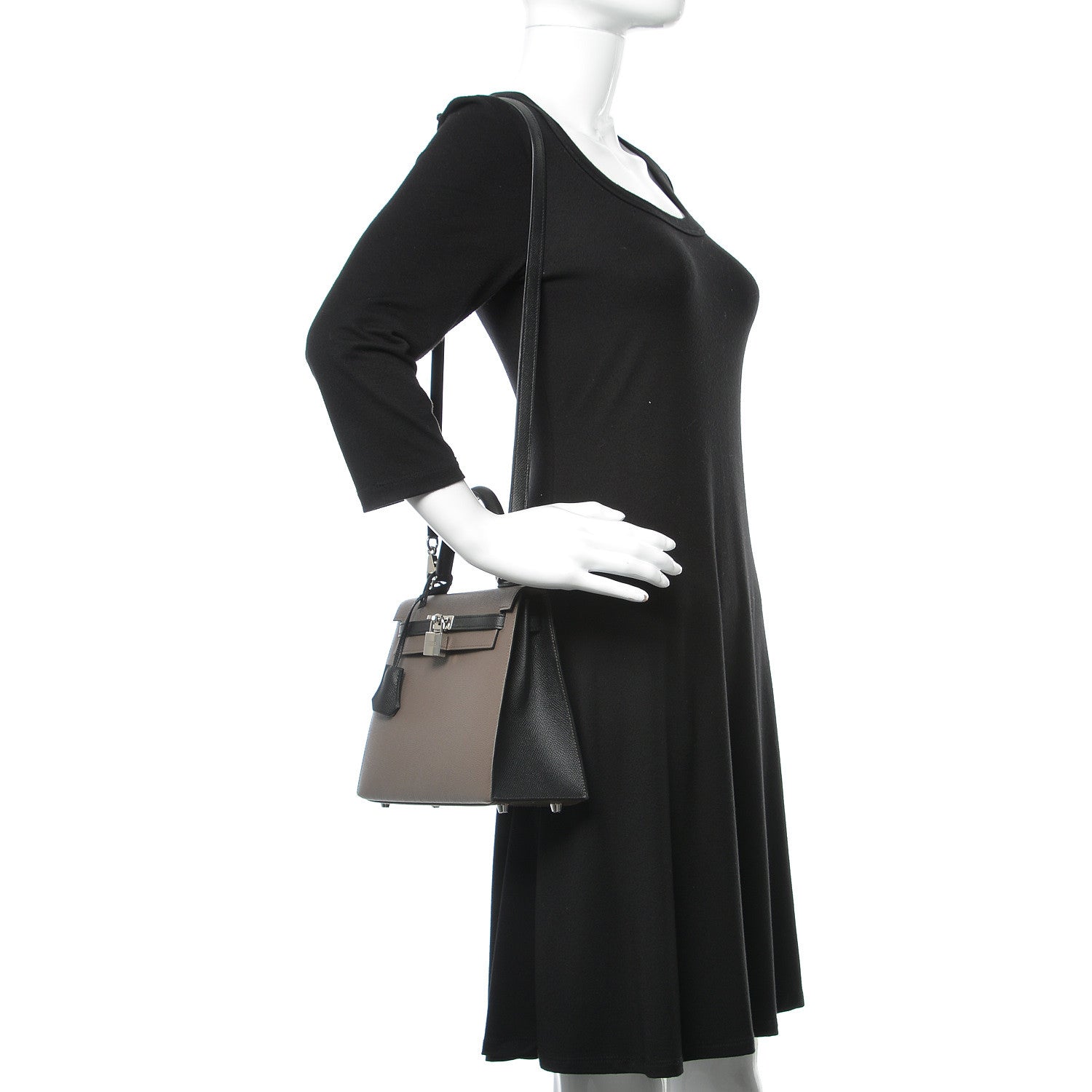 Hermes Epsom Bi Color Horseshoe Kelly Sellier 25 Etain Black 3 of 40