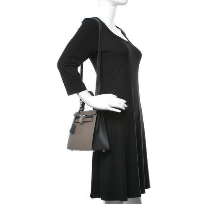 Hermes Epsom Bi Color Horseshoe Kelly Sellier 25 Etain Black 3 of 40