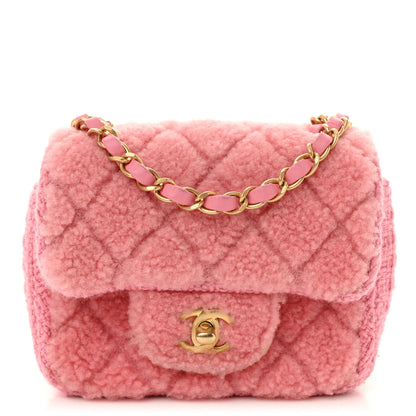 Chanel Shearling Tweed Quilted Mini Square Flap Bag Light Pink 1 of 11
