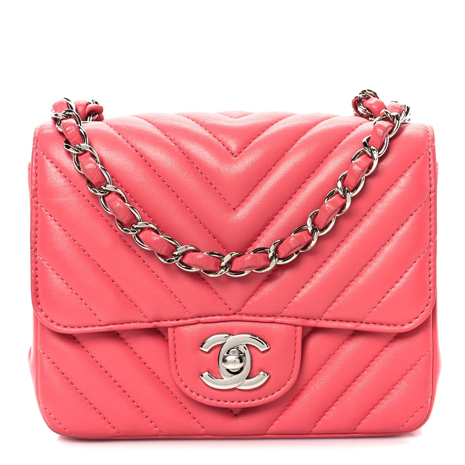 Chanel Lambskin Chevron Quilted Mini Square Flap Pink 1 of 11