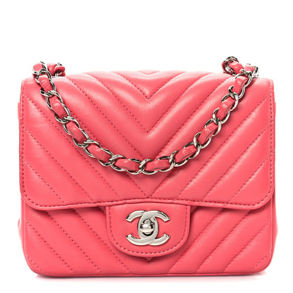 Chanel Lambskin Chevron Quilted Mini Square Flap Pink 1 of 11