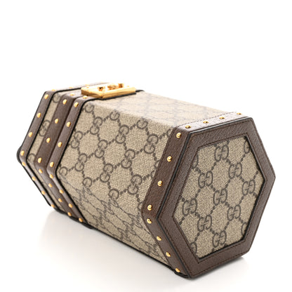 Gucci GG Supreme Monogram Textured Dollar Calfskin Studded Padlock Hexagon Top Handle Case Beige Ebony New Acero 4 of 11