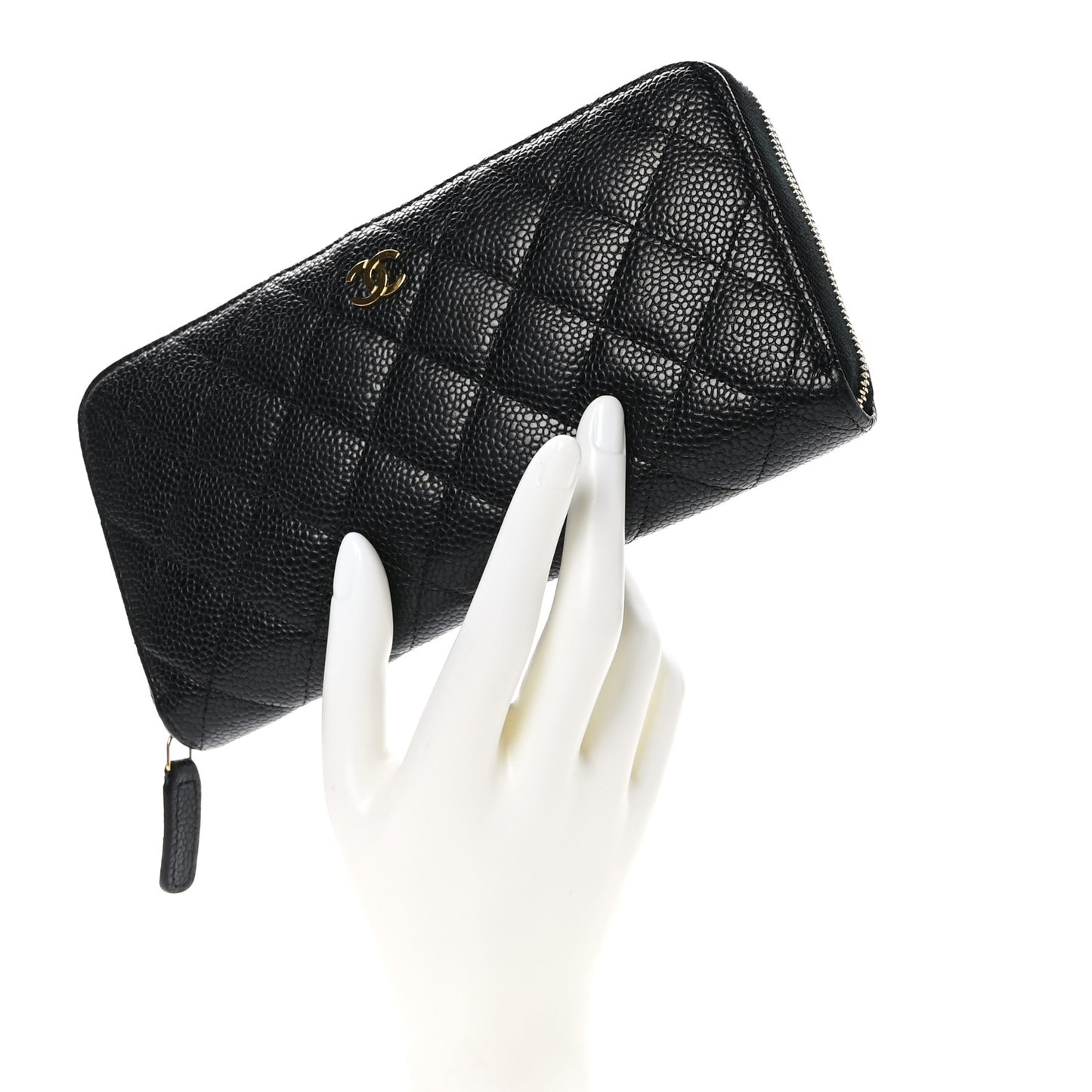 Caviar Quilted Large Gusset Zip Around Wallet Black