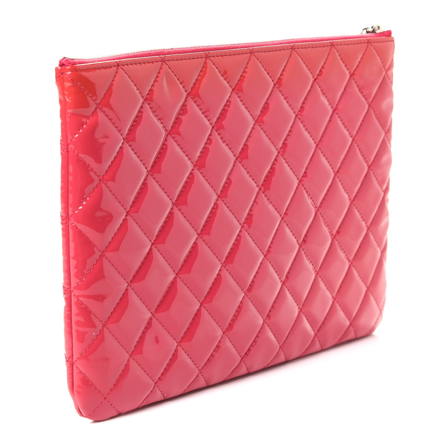 Patent Calfskin Quilted Valentine Hearts Medium O Cosmetic Case Dark Pink