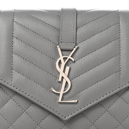 Saint Laurent Grain De Poudre Textured Mixed Matelasse Triquilt Monogram Clutch Storm 8 of 11