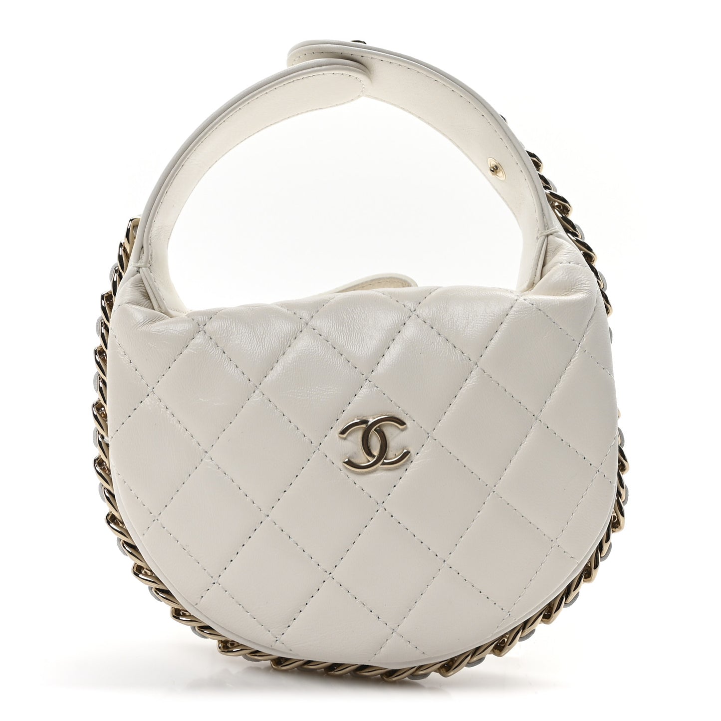 Lambskin Quilted Chain Around Pouch White