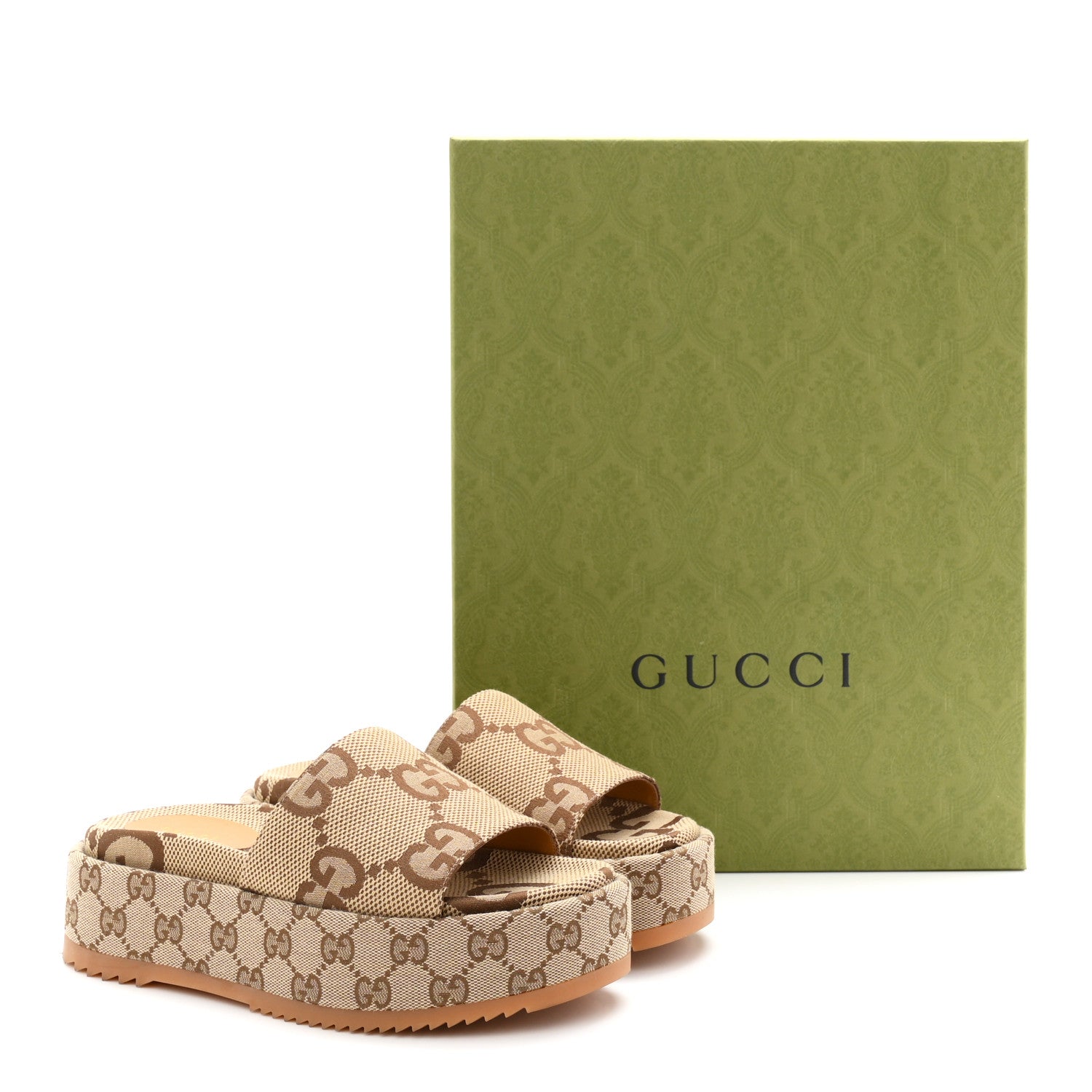 Gucci Monogram Maxi GG Angelina Platform 55mm Slide Sandals 36 Camel Ebony 10 of 10