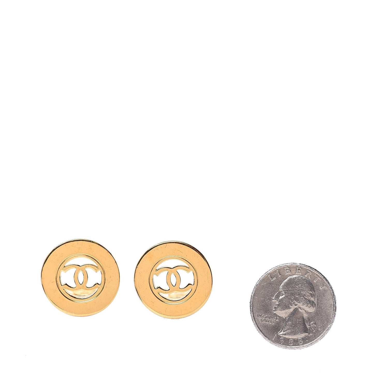 Round CC Clip On Earrings Gold