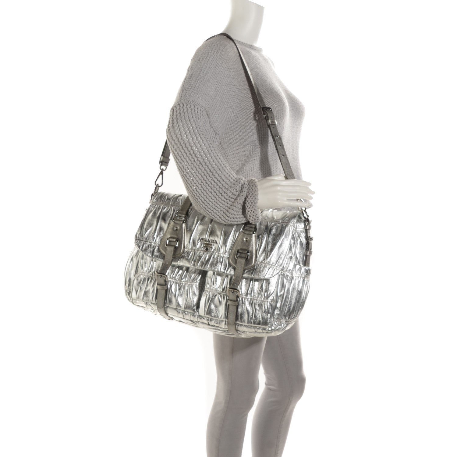 Prada Nappa Saffiano Dressy Gaufre Messenger Argento 2 of 8