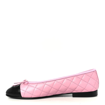 Chanel Lambskin Quilted CC Cap Toe Ballerina Flats 39.5 Pink Black 1 of 10