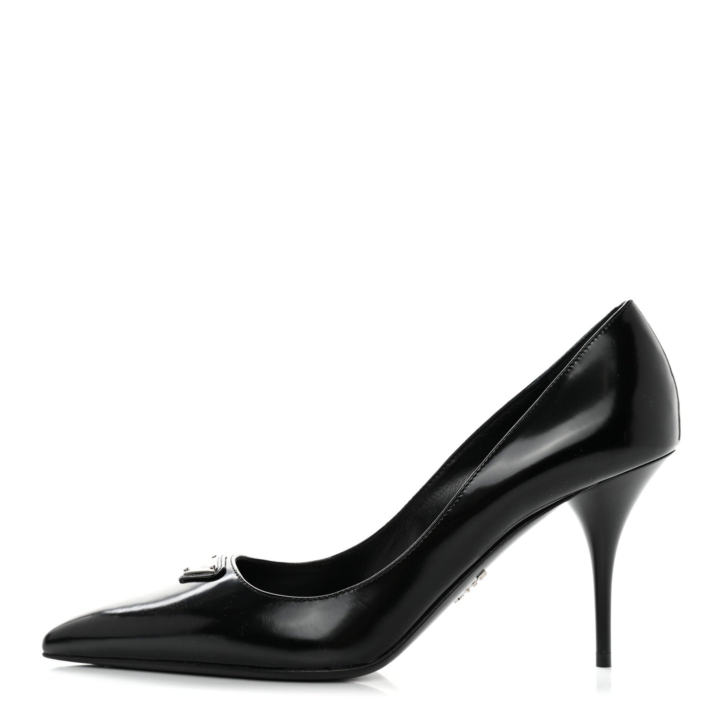 Spazzolato Metal Triangle Logo Pointed Toe Pumps 37 Black