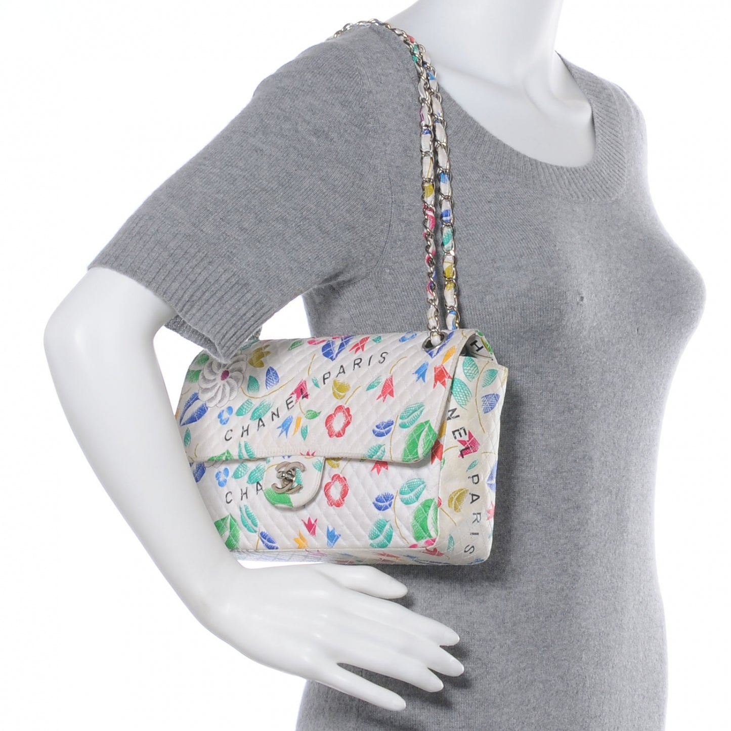 Fabric Quilted Floral Medium Double Flap White