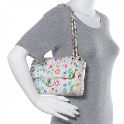 Chanel Fabric Quilted Floral Medium Double Flap White 2 of 7