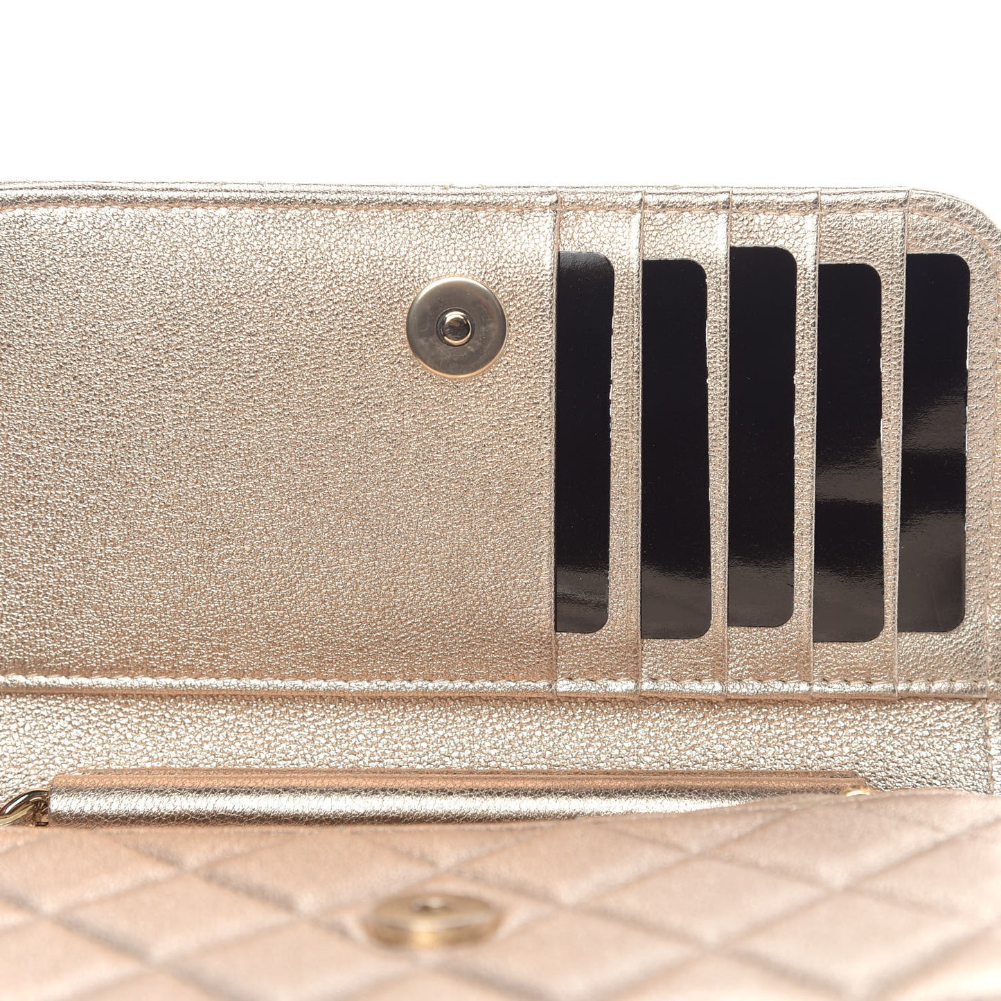Metallic Lambskin Quilted Mini Wallet On Chain WOC Gold