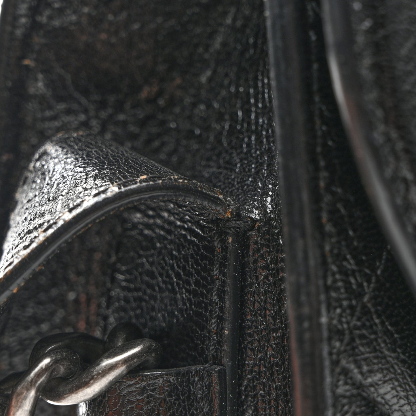 Shiny Goatskin Quilted Small Double Chained Messenger Flap Black