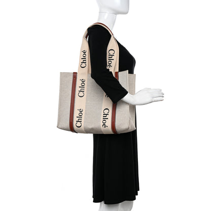 Chloe Cotton Calfskin Medium Woody Ribbon Tote White Brown 2 of 11