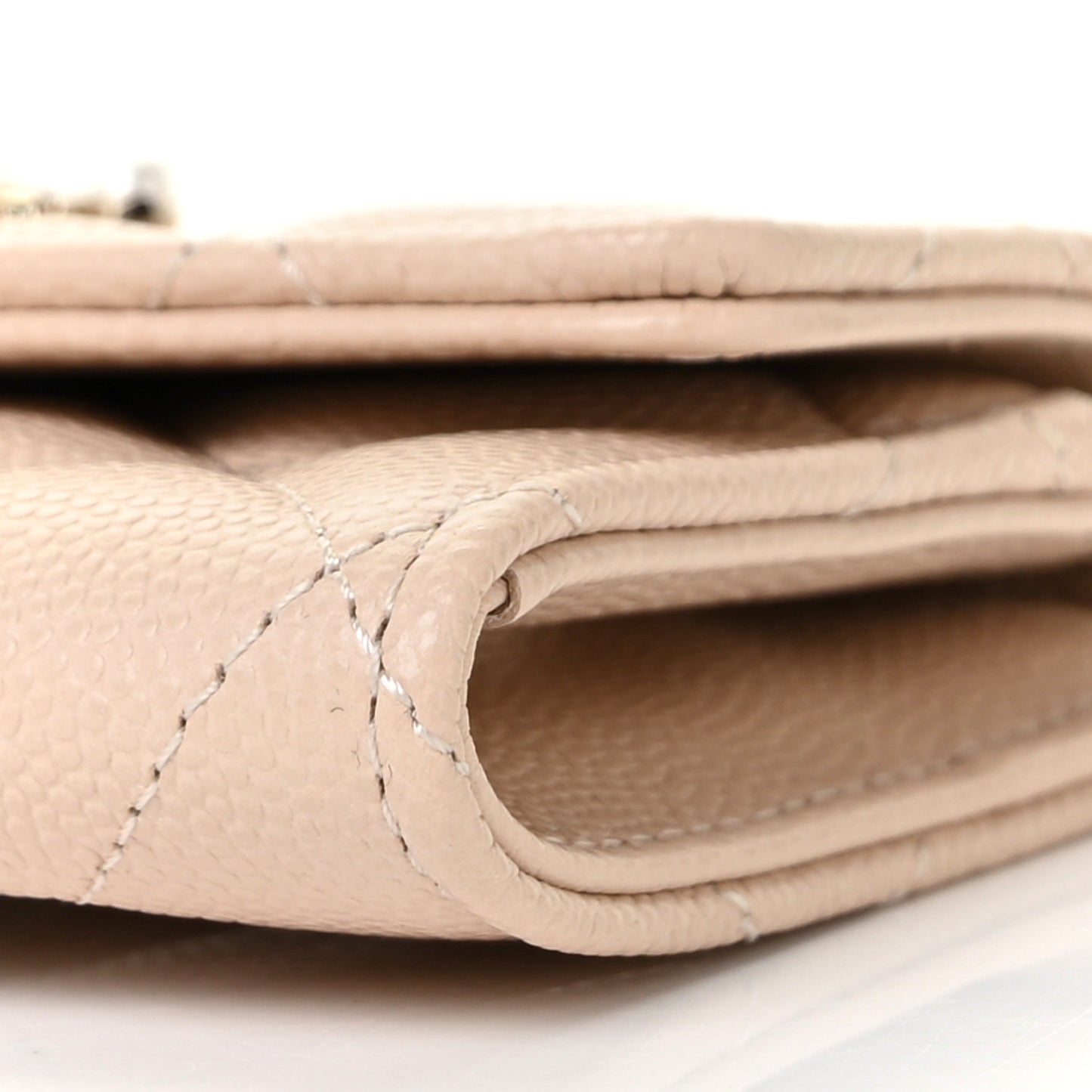 Caviar Pearl Quilted Coco Candy Flap Card Holder Beige