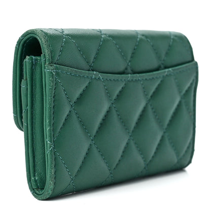 Chanel Lambskin Quilted Flap Card Holder Wallet Green 3 of 12