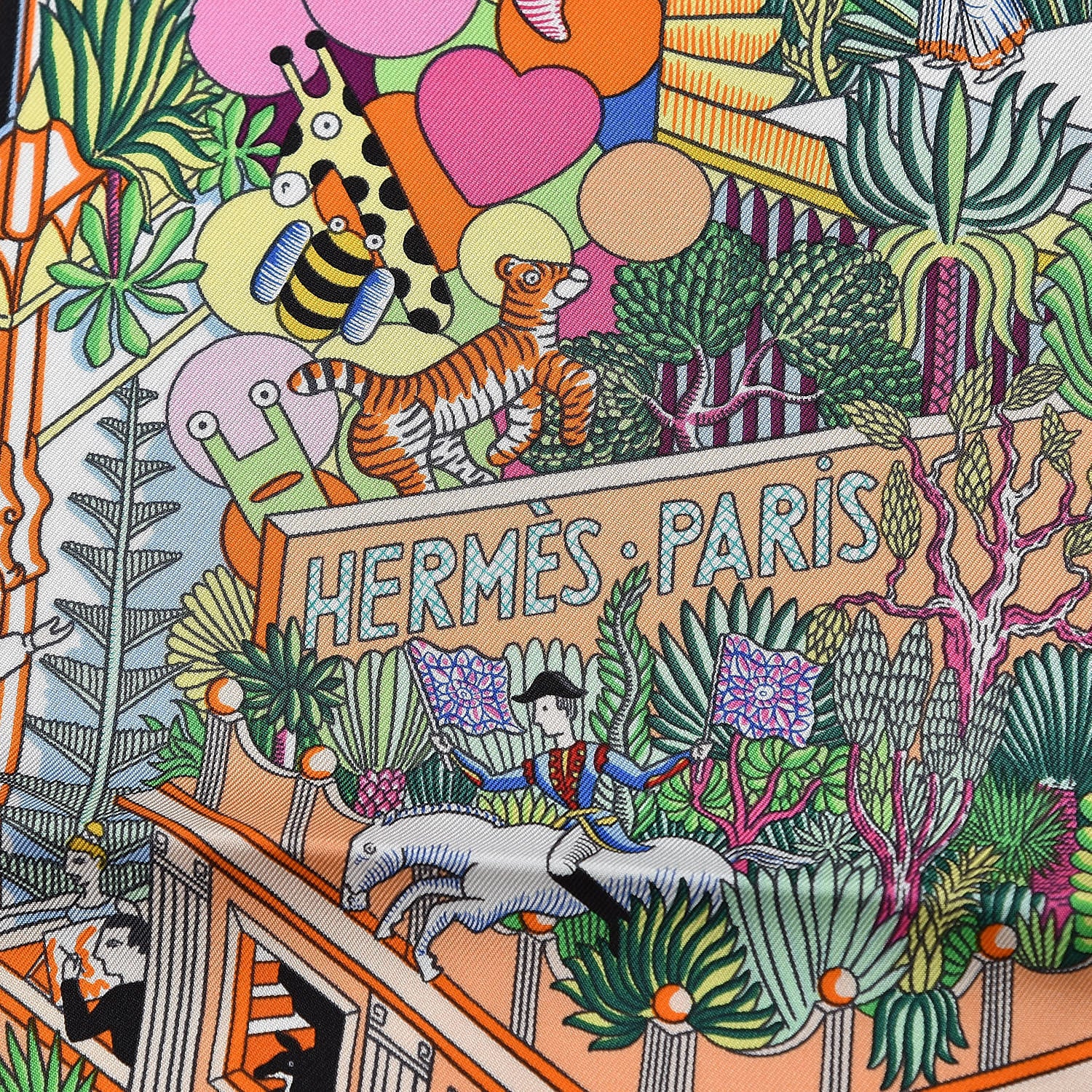 Hermes Silk Animapolis Scarf 90 Jaune Vif Vert Rose 3 of 6