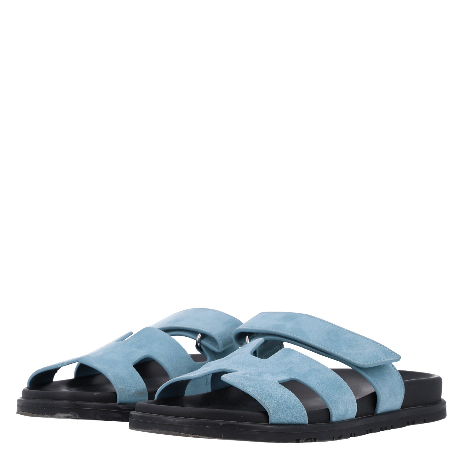 Hermes Suede Goatskin Womens Chypre Sandals 38 Bleu Mineral 4 of 10