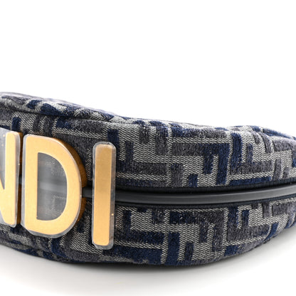 Fendi Chenille Vitello Grace FF 1974 Small Fendigraphy Hobo Bag Blue 10 of 11
