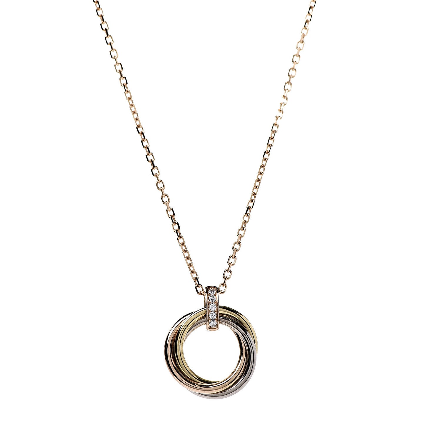 18K Pink White Yellow Gold Diamond Trinity Pendant Necklace