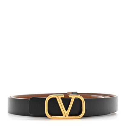Valentino Garavani Glossy Calfskin VLogo Reversible Belt 90 36 Black Brown 1 of 7