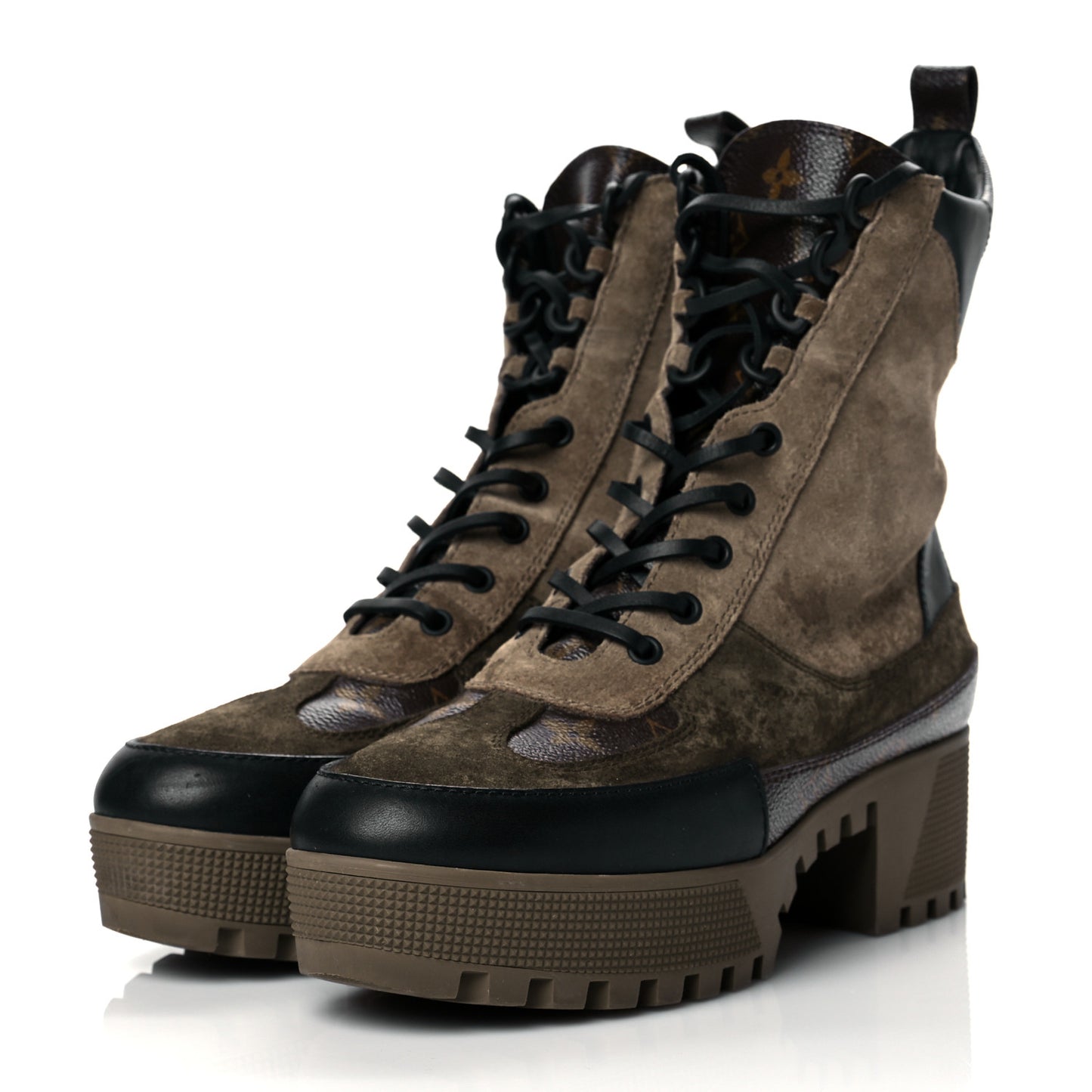 Suede Calfskin Monogram Laureate Platform Desert Boots 40 Taupe