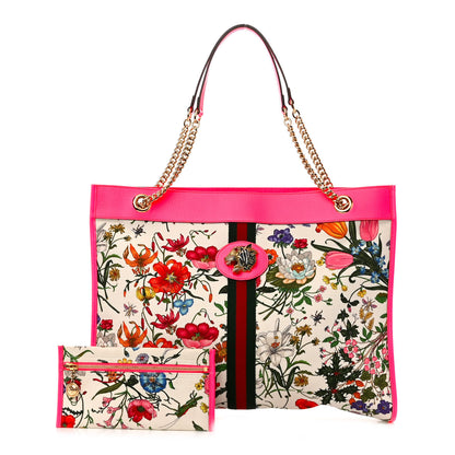 Gucci Canvas Flora Large Rajah Chain Tote White Multicolor Fuxia Fluo 1 of 14