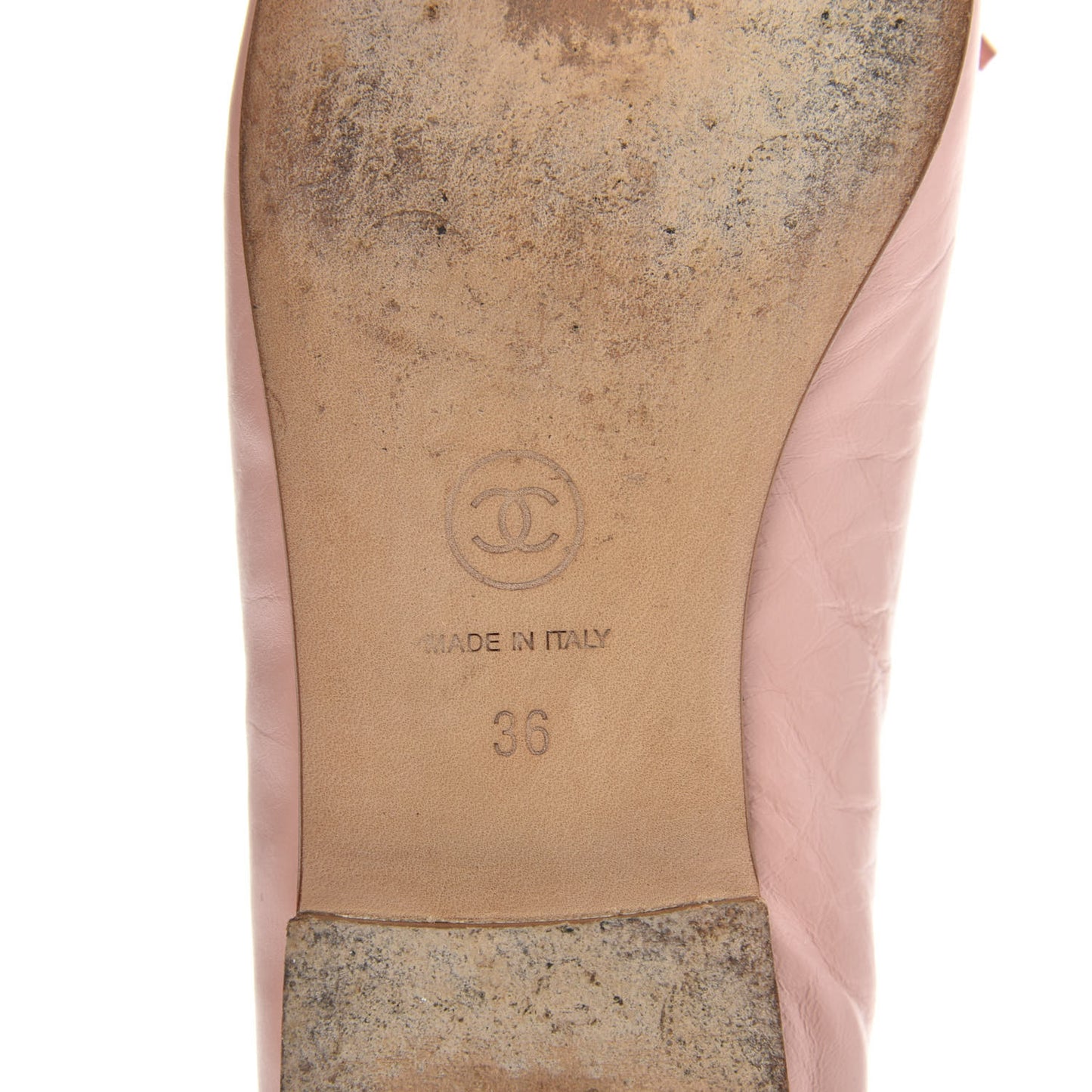 Crumpled Calfskin Cap Toe CC Ballerina Flats 36 Powder Pink