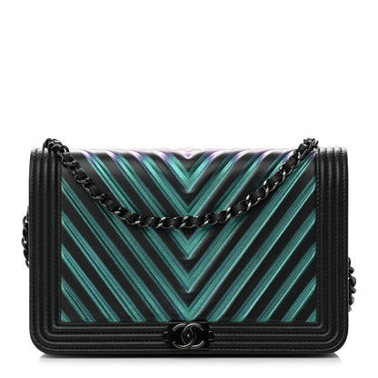 Chanel Calfskin Painted Chevron Embossed Boy Wallet On Chain WOC Black 1 of 15