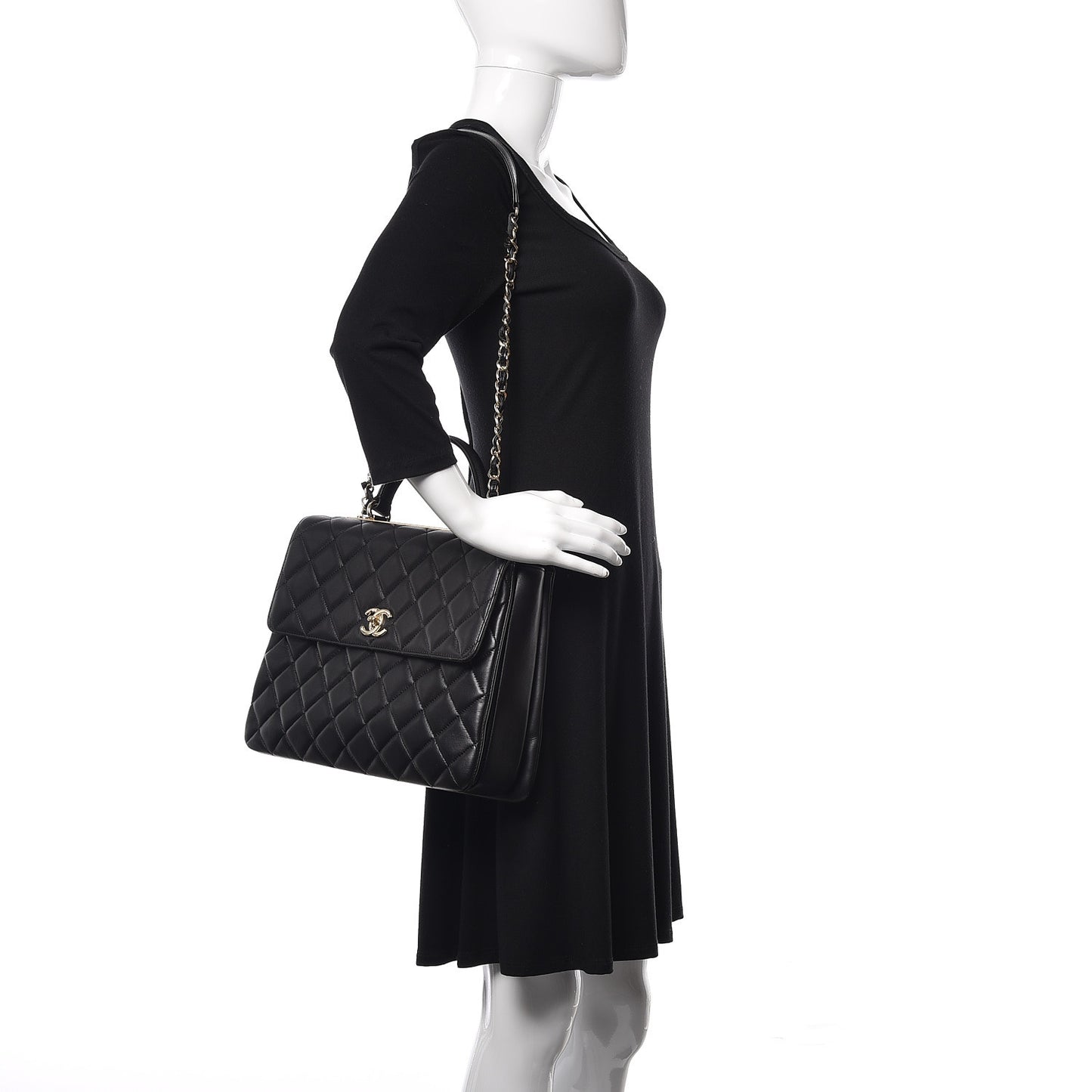 Lambskin Quilted Large Trendy CC Dual Handle Flap Bag Black