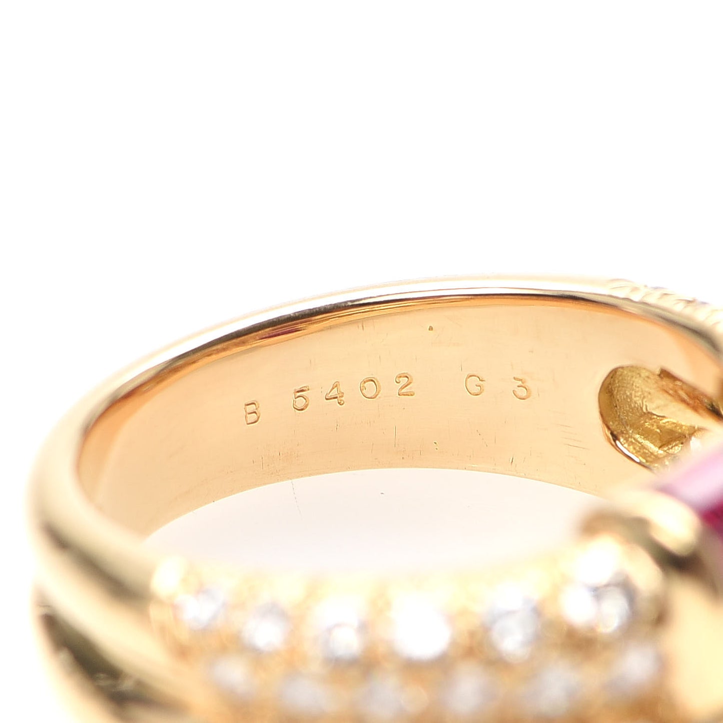 18K Yellow Gold Diamond Ruby Double Row Ring 51 5.75