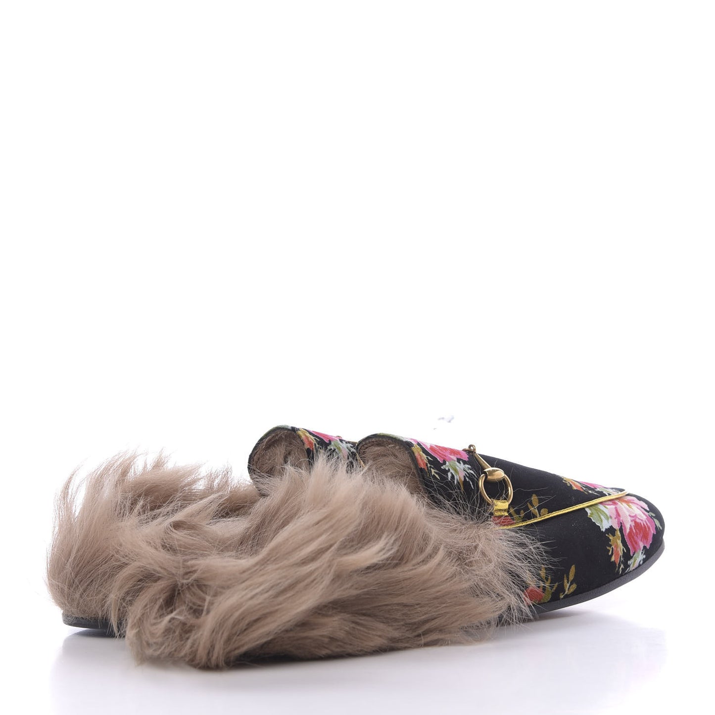 Velvet Fur Floral Womens Princetown Slippers 41 Black